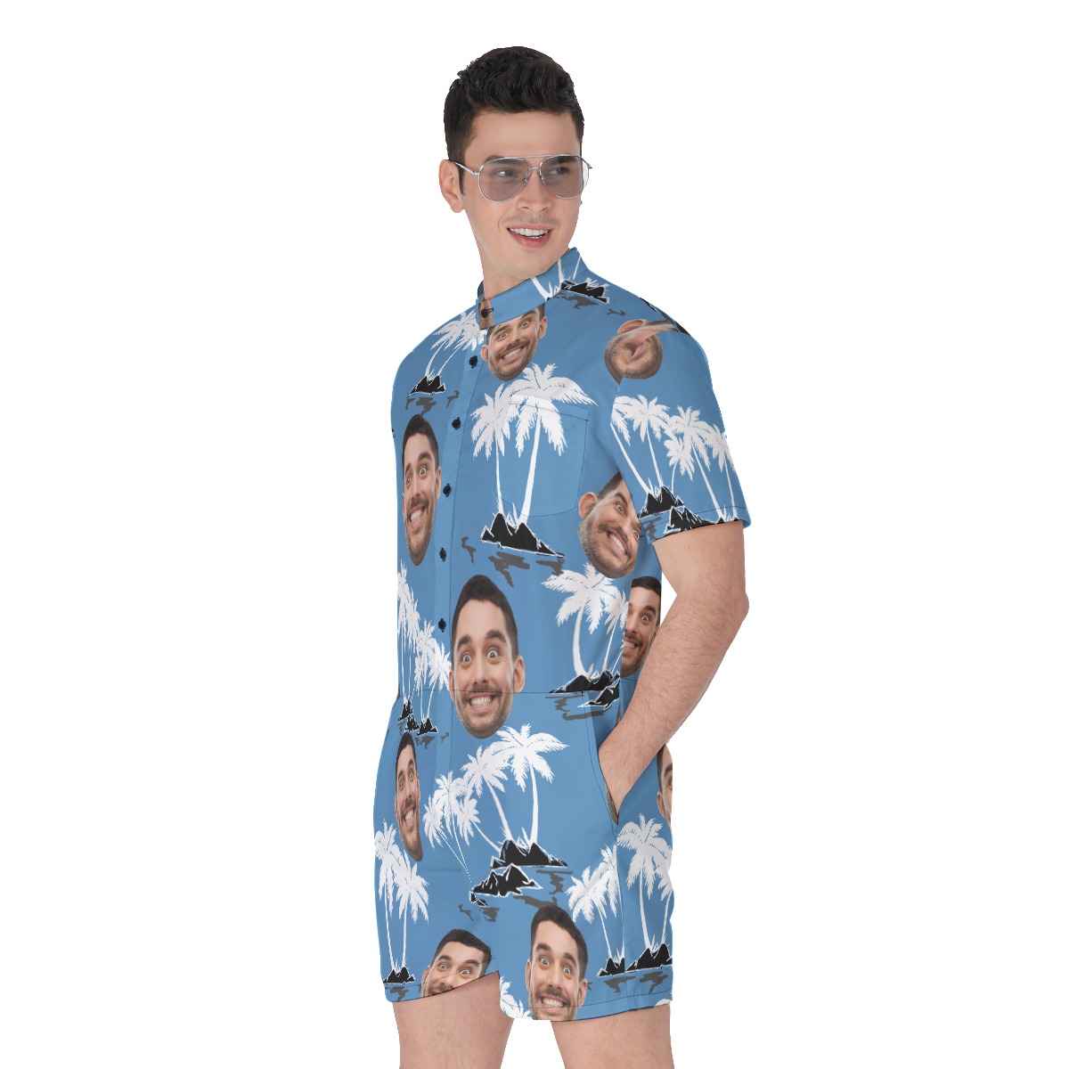 Funny Custom Face Palm Tree Hawaiian Romper For Men