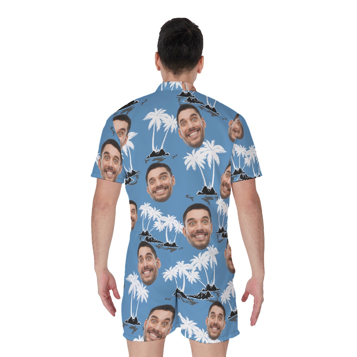 Funny Custom Face Palm Tree Hawaiian Romper For Men