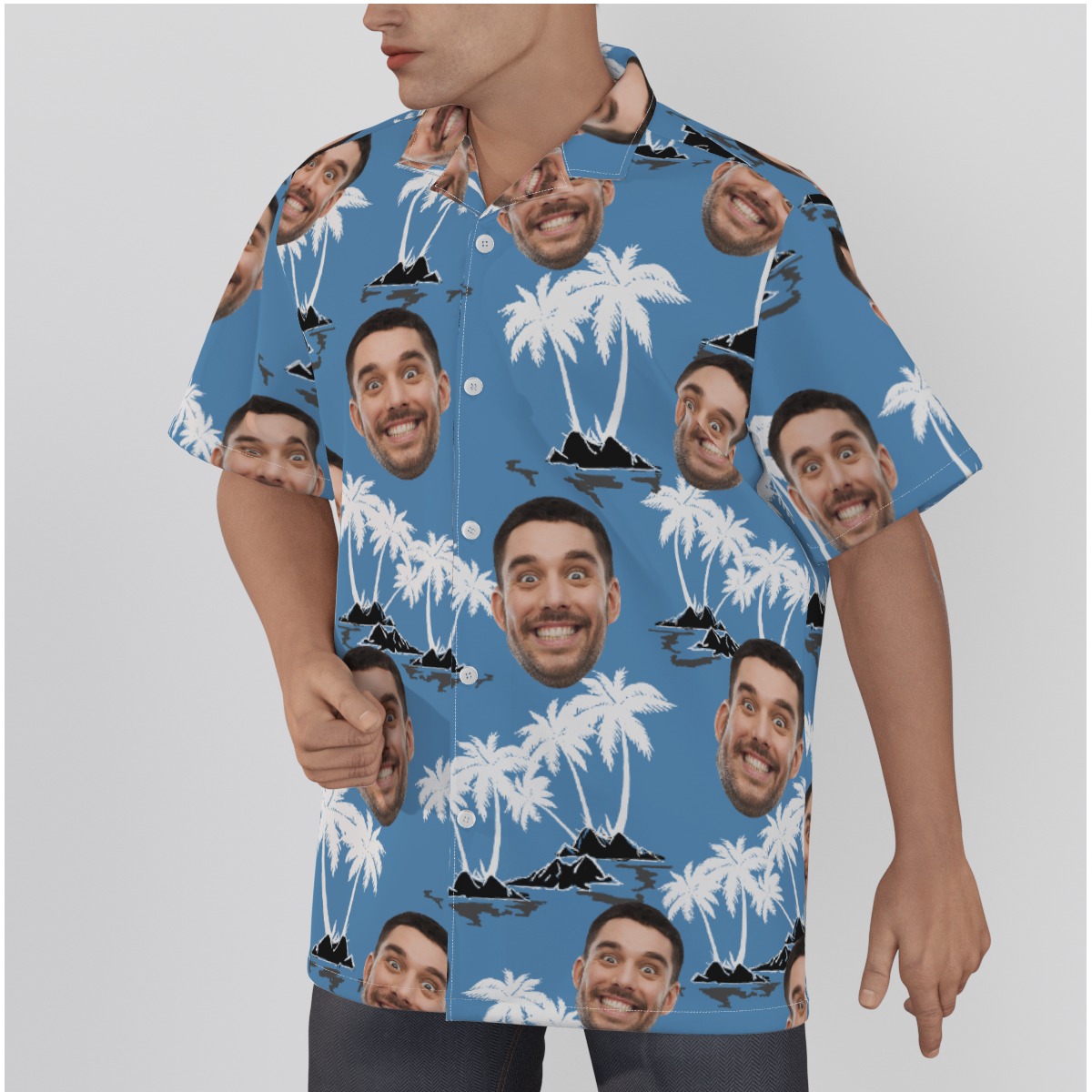 Palm Tree Custom Face Blue Hawaiian Shirt