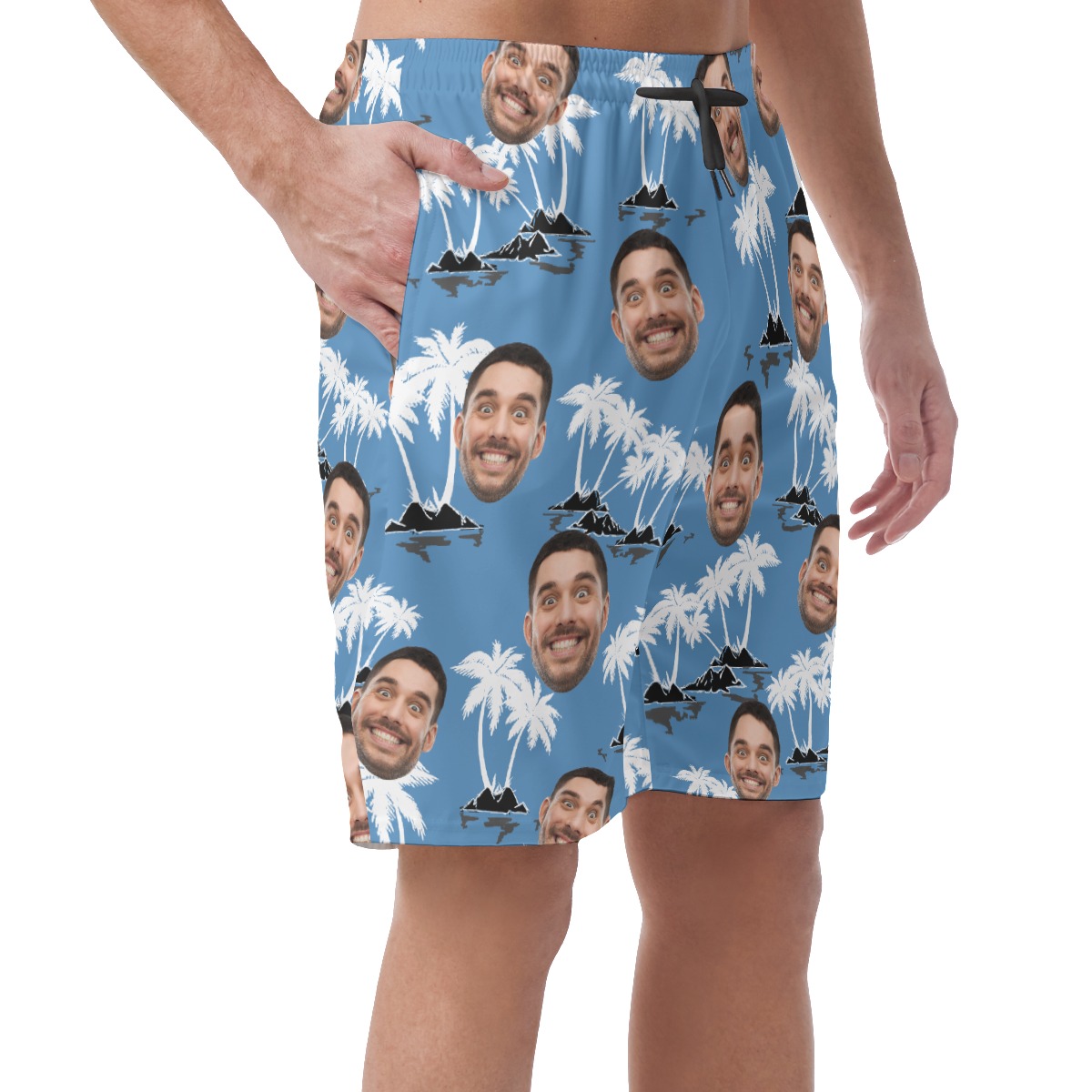 Funny Custom Face Palm Tree Blue Hawaiian Beach Shorts
