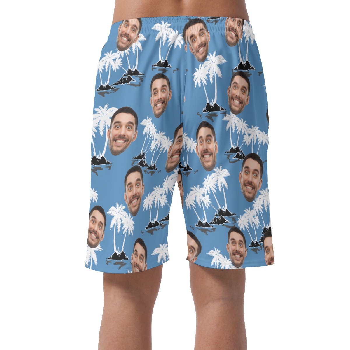 Funny Custom Face Palm Tree Blue Hawaiian Beach Shorts