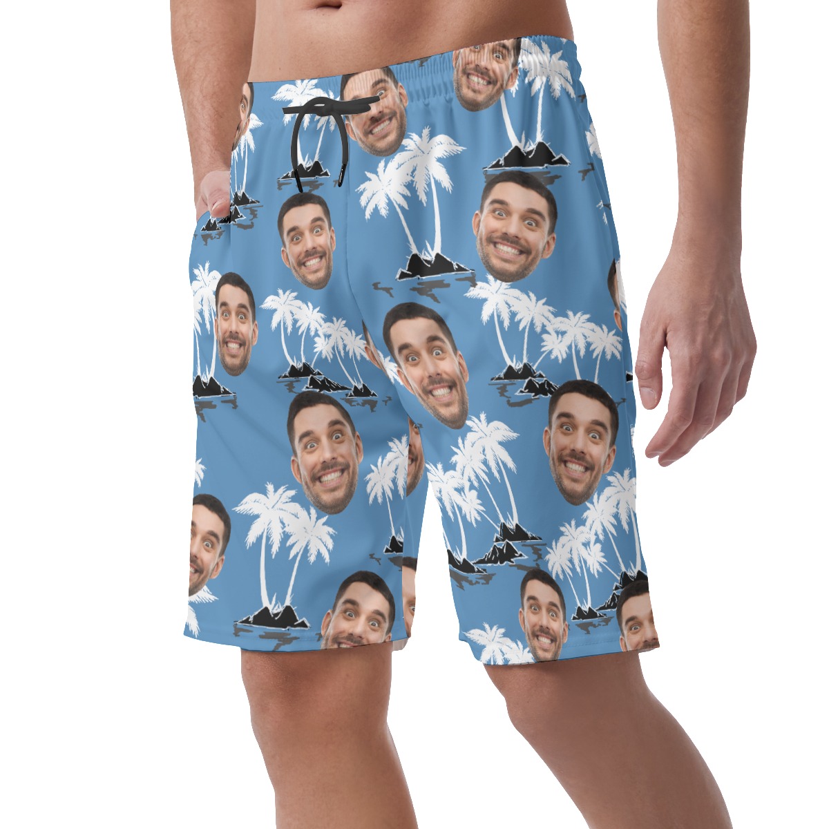 Funny Custom Face Palm Tree Blue Hawaiian Beach Shorts