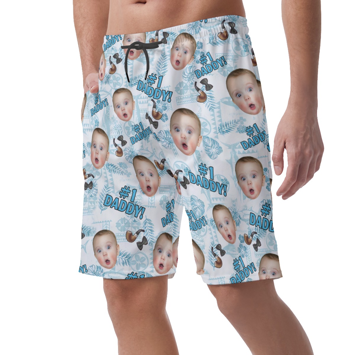 Cute Custom Face #1 Dad Hawaiian Beach Shorts For Men