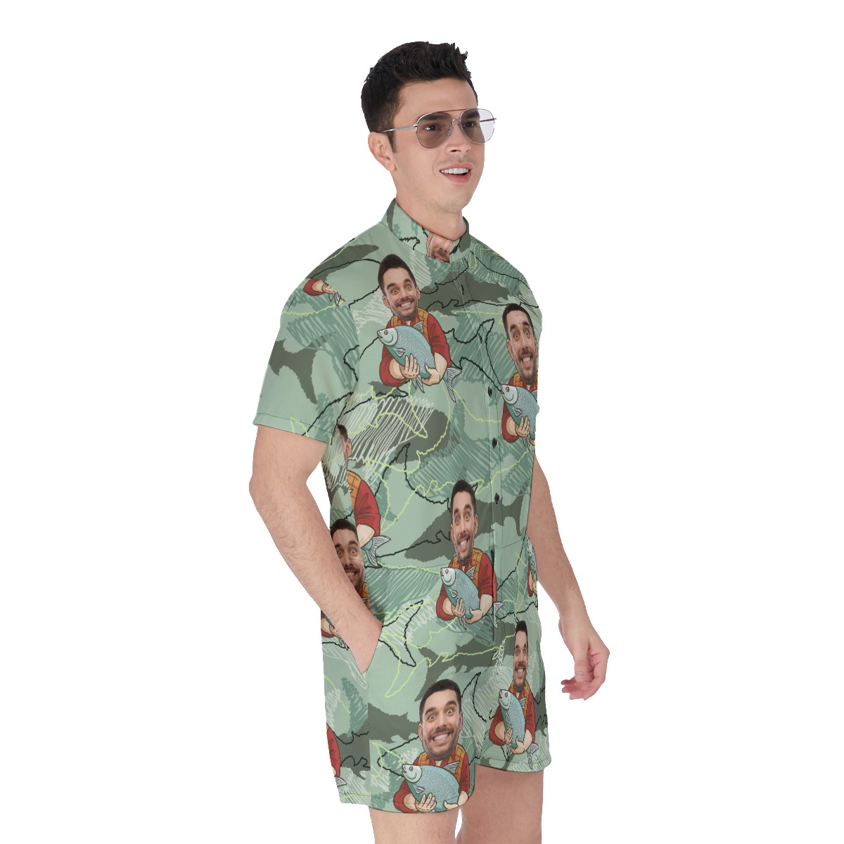 Funny Custom Face Fishing Men Hawaiian Romper