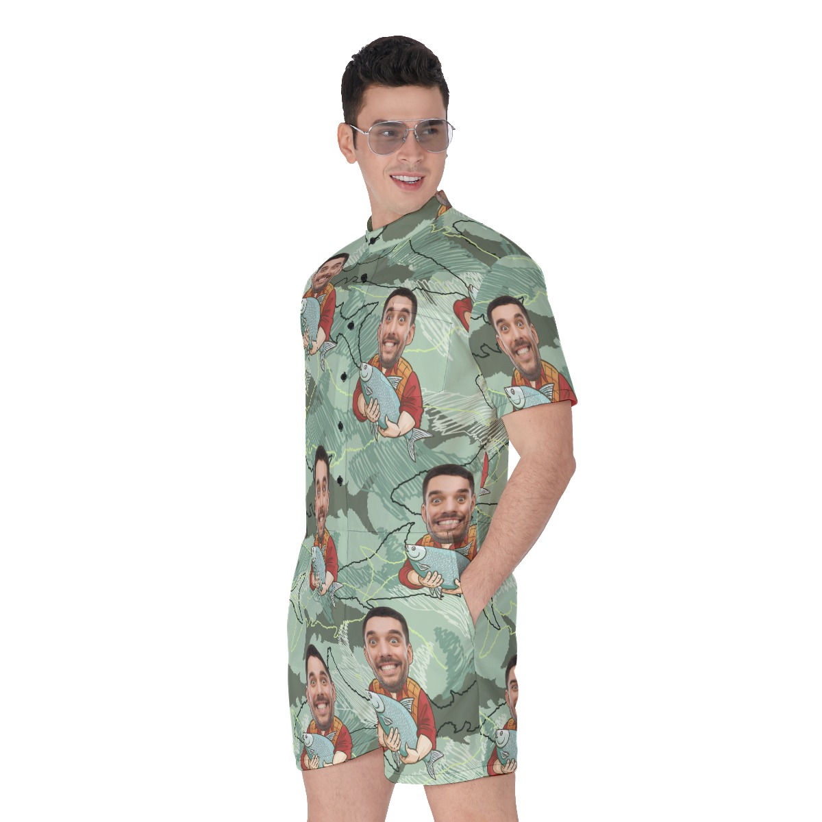 Funny Custom Face Fishing Men Hawaiian Romper