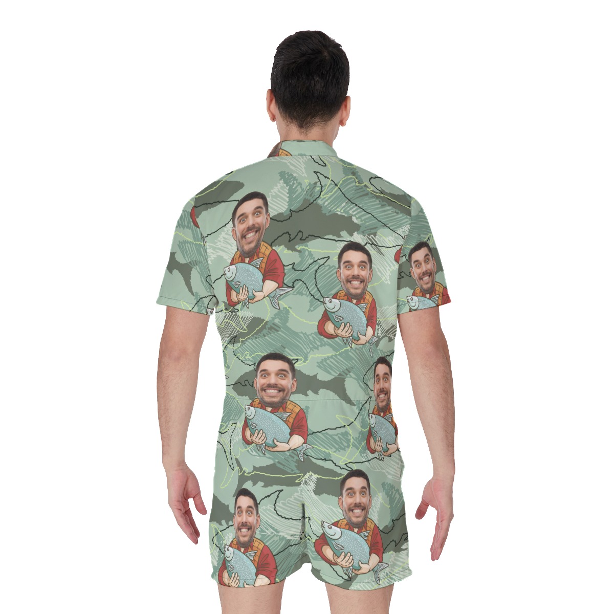 Funny Custom Face Fishing Men Hawaiian Romper