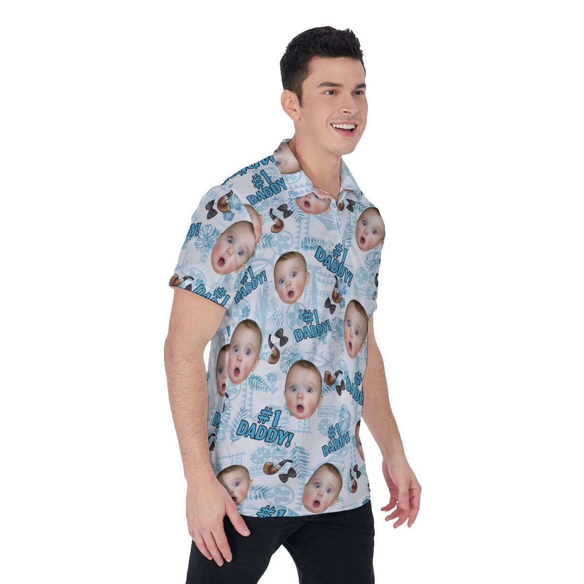 Custom Face Number 1 Dad Hawaiian Polo Shirt For Men