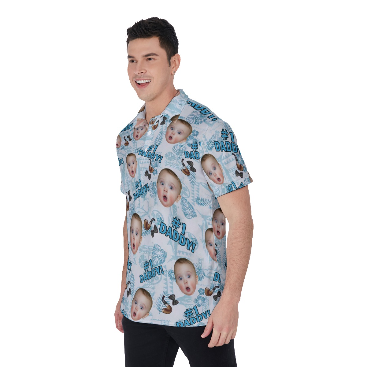 Custom Face Number 1 Dad Hawaiian Polo Shirt For Men