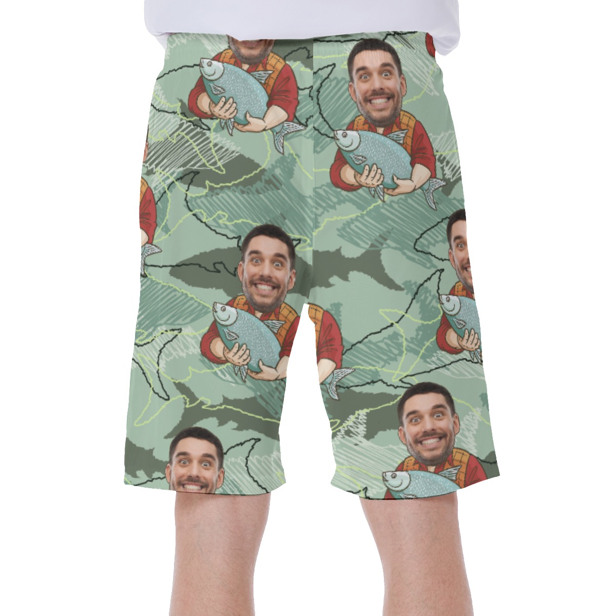 Custom Face Fishing Man Hawaiian Swim Trunks
