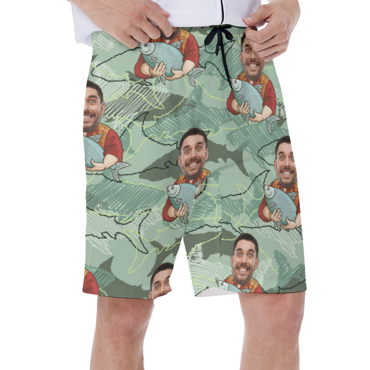 Custom Face Fishing Man Hawaiian Swim Trunks