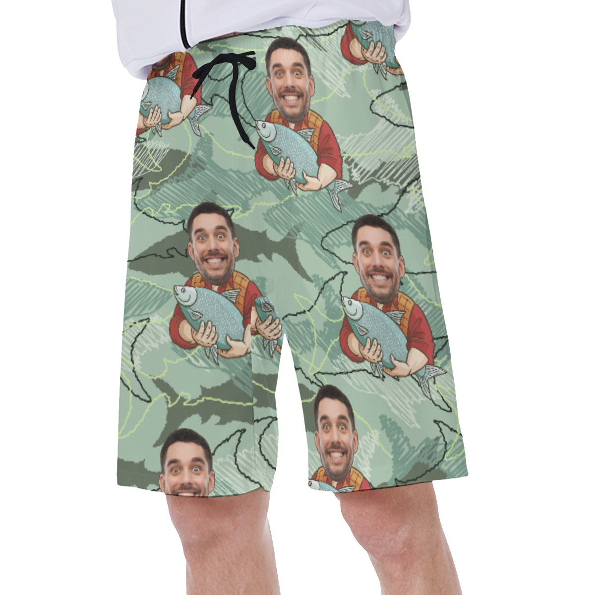 Custom Face Fishing Man Hawaiian Swim Trunks