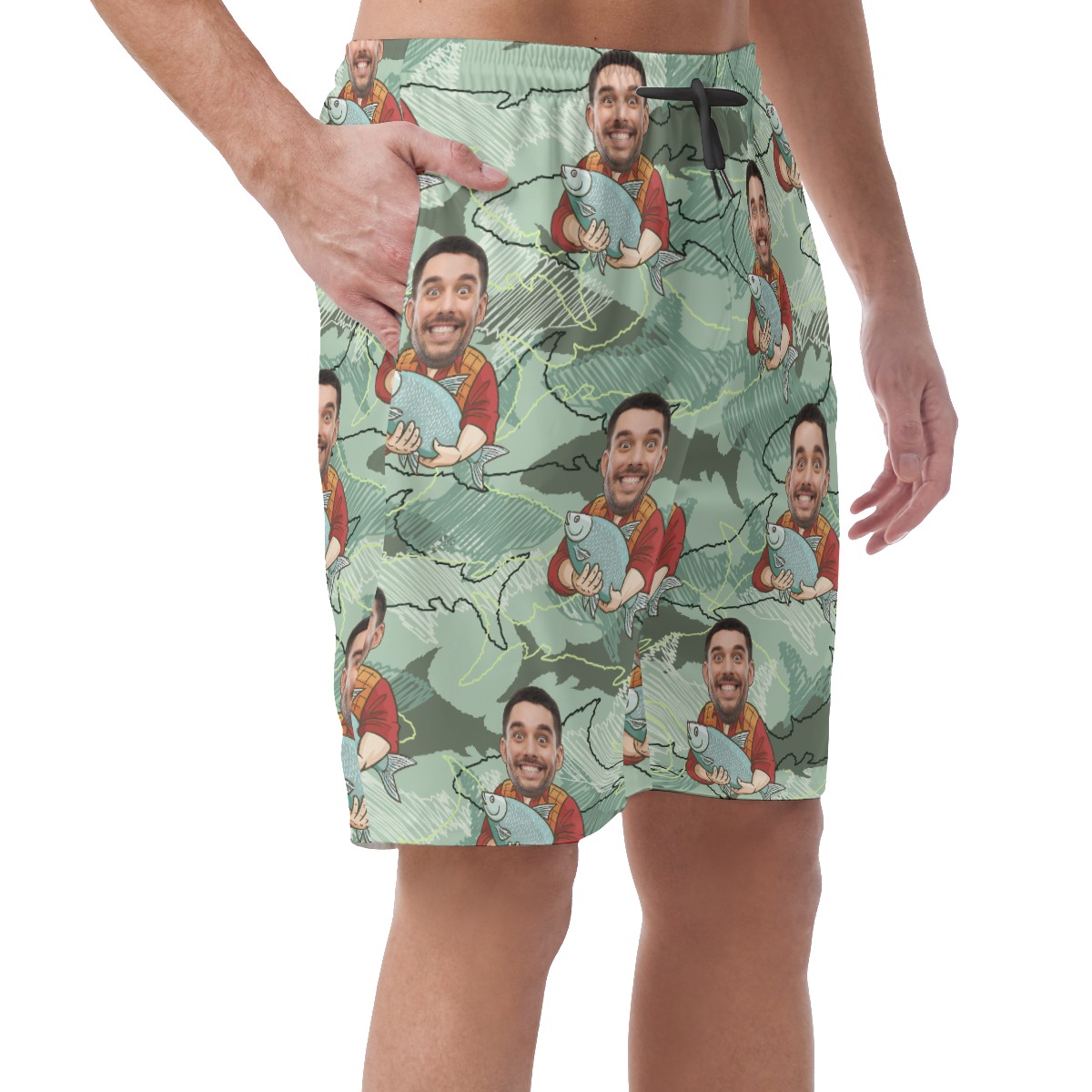 Custom Face Fishing Man Hawaiian Summer Beach Shorts