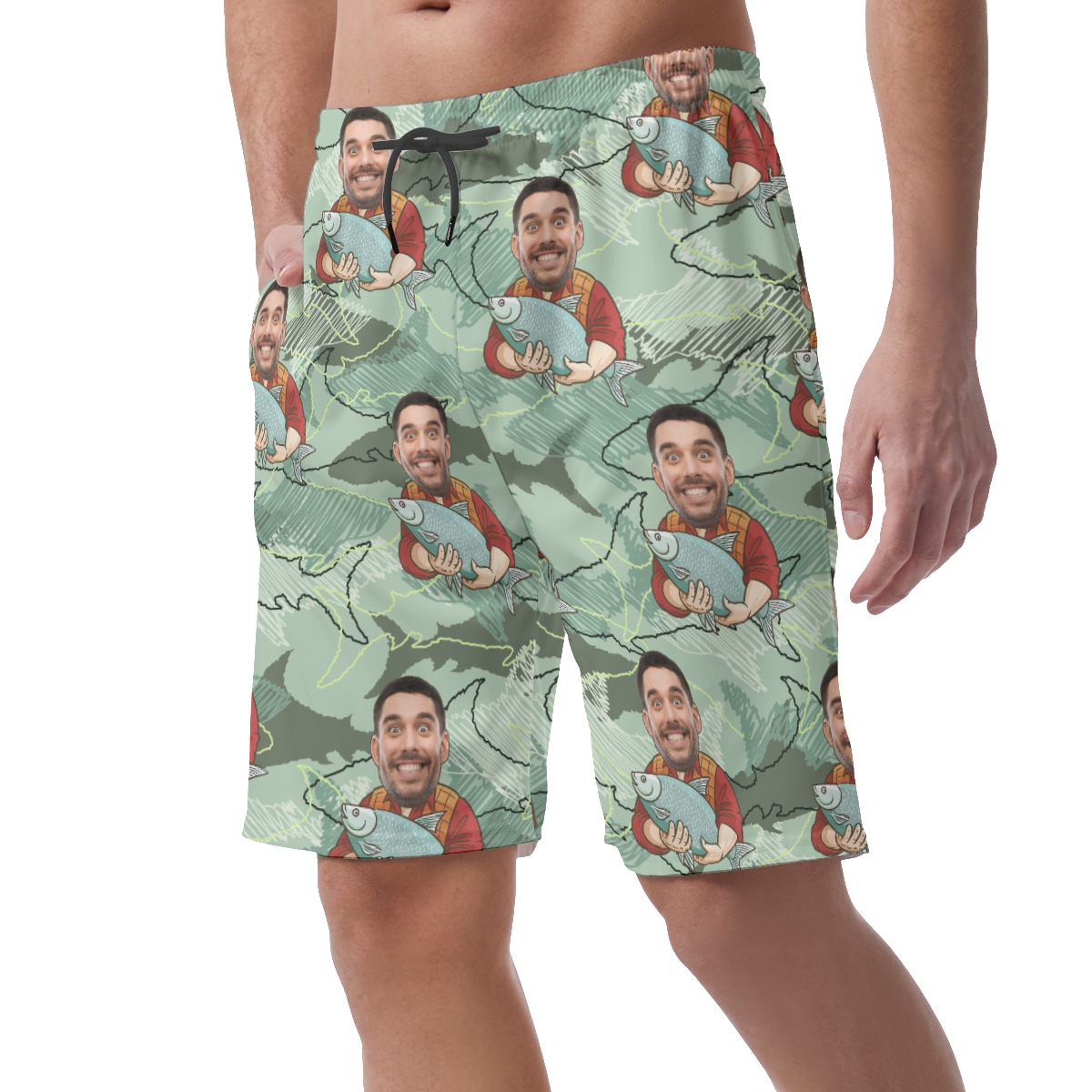 Custom Face Fishing Man Hawaiian Summer Beach Shorts