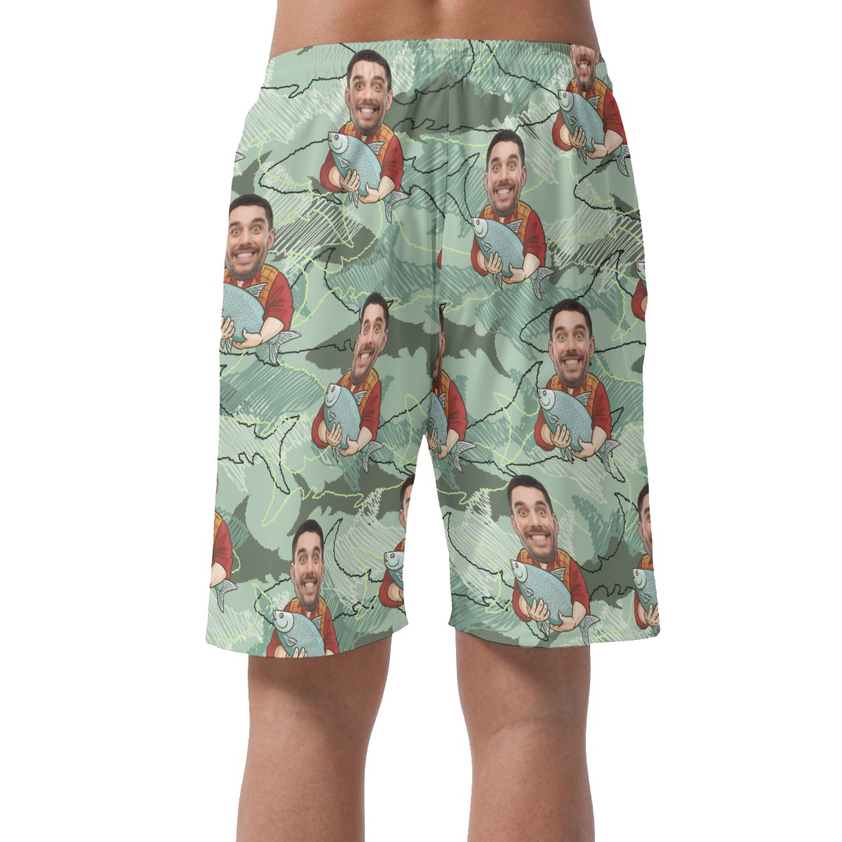 Custom Face Fishing Man Hawaiian Summer Beach Shorts