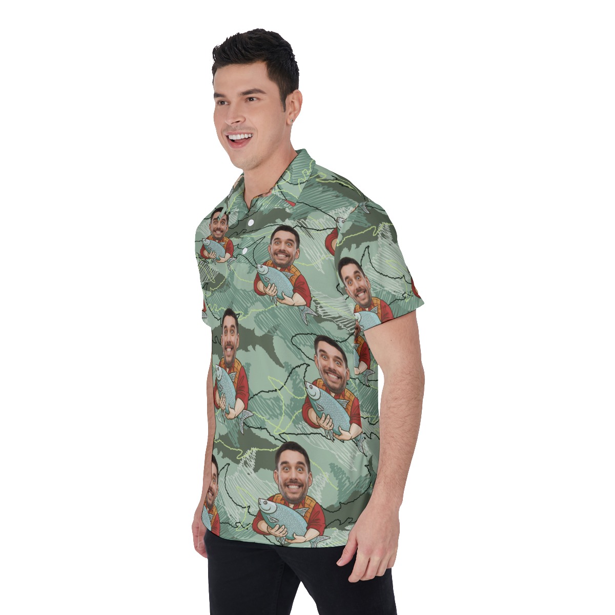 Funny Custom Face Fishing Man Hawaiian Polo Shirt