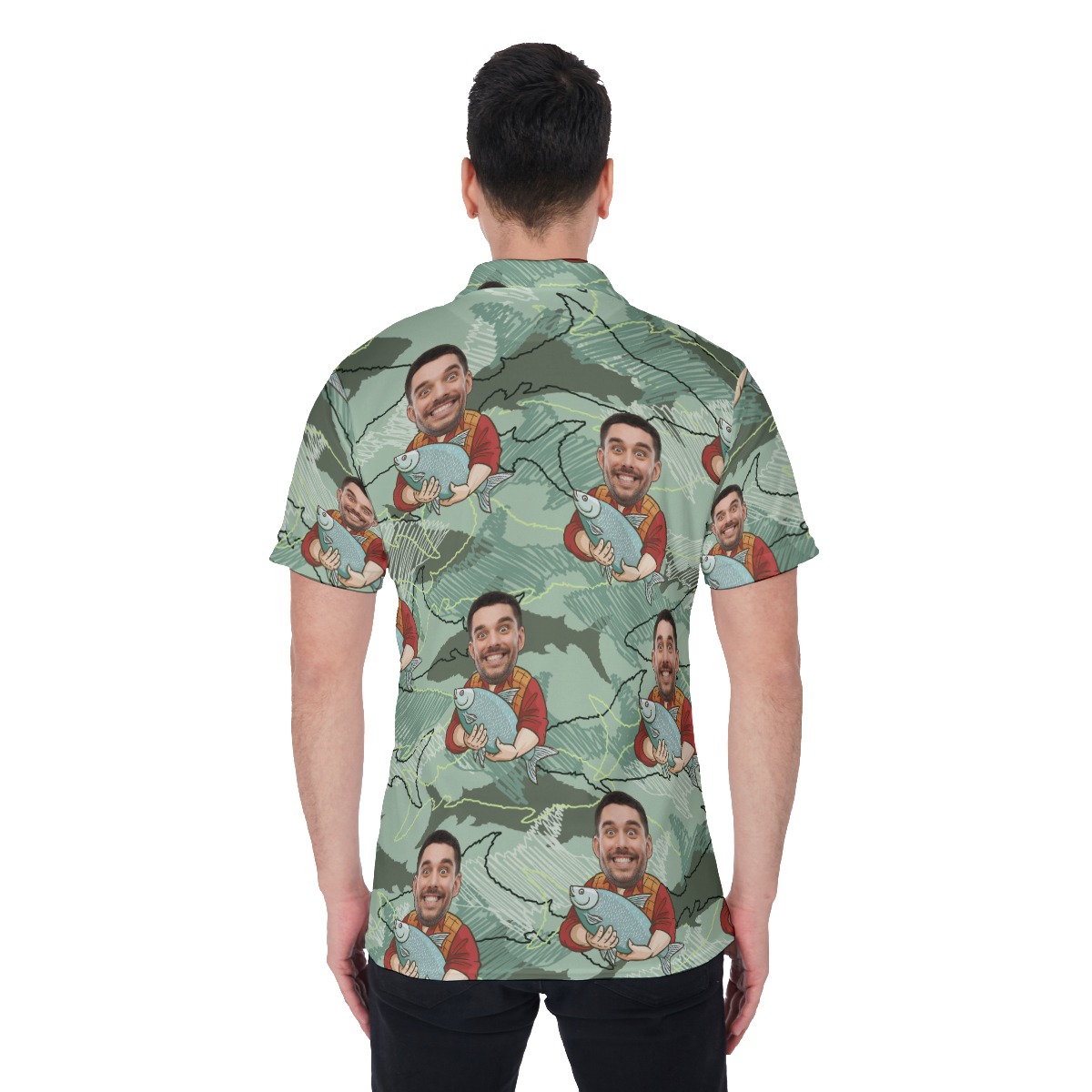 Funny Custom Face Fishing Man Hawaiian Polo Shirt