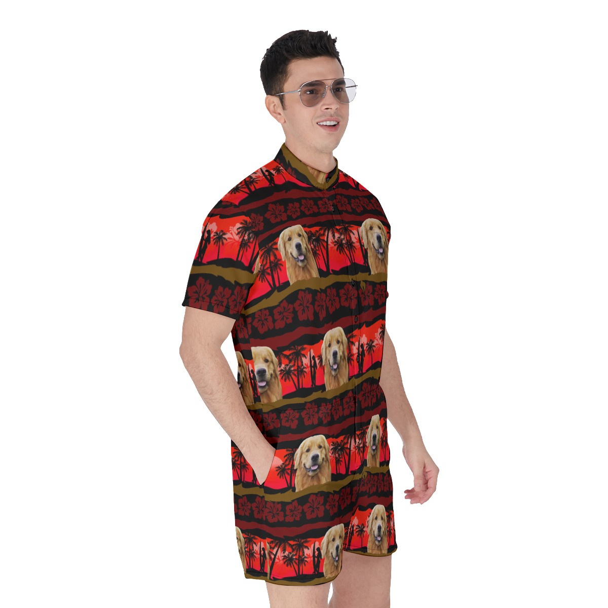 Customized Men's Hawaiian Romper With Dog Face