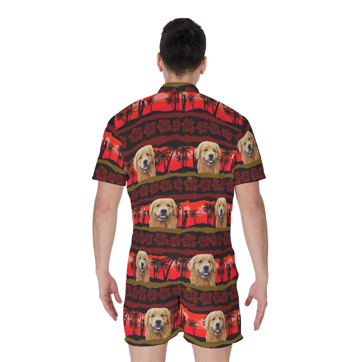 Customized Men's Hawaiian Romper With Dog Face