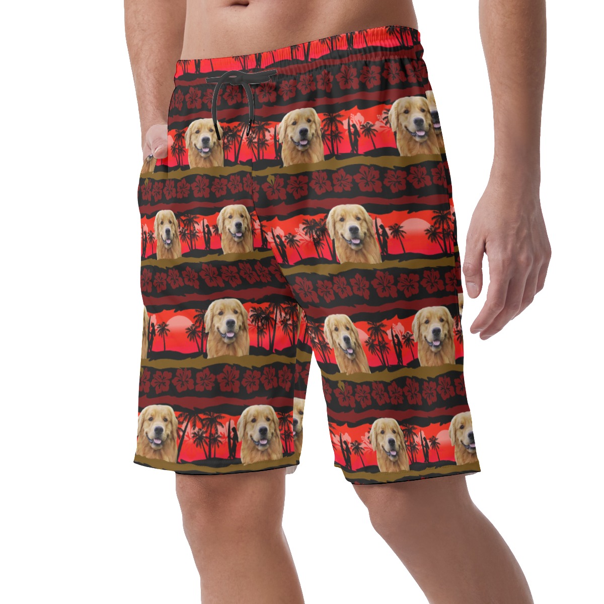 Custom Vintage Hawaiian Beach Shorts With Dog Face
