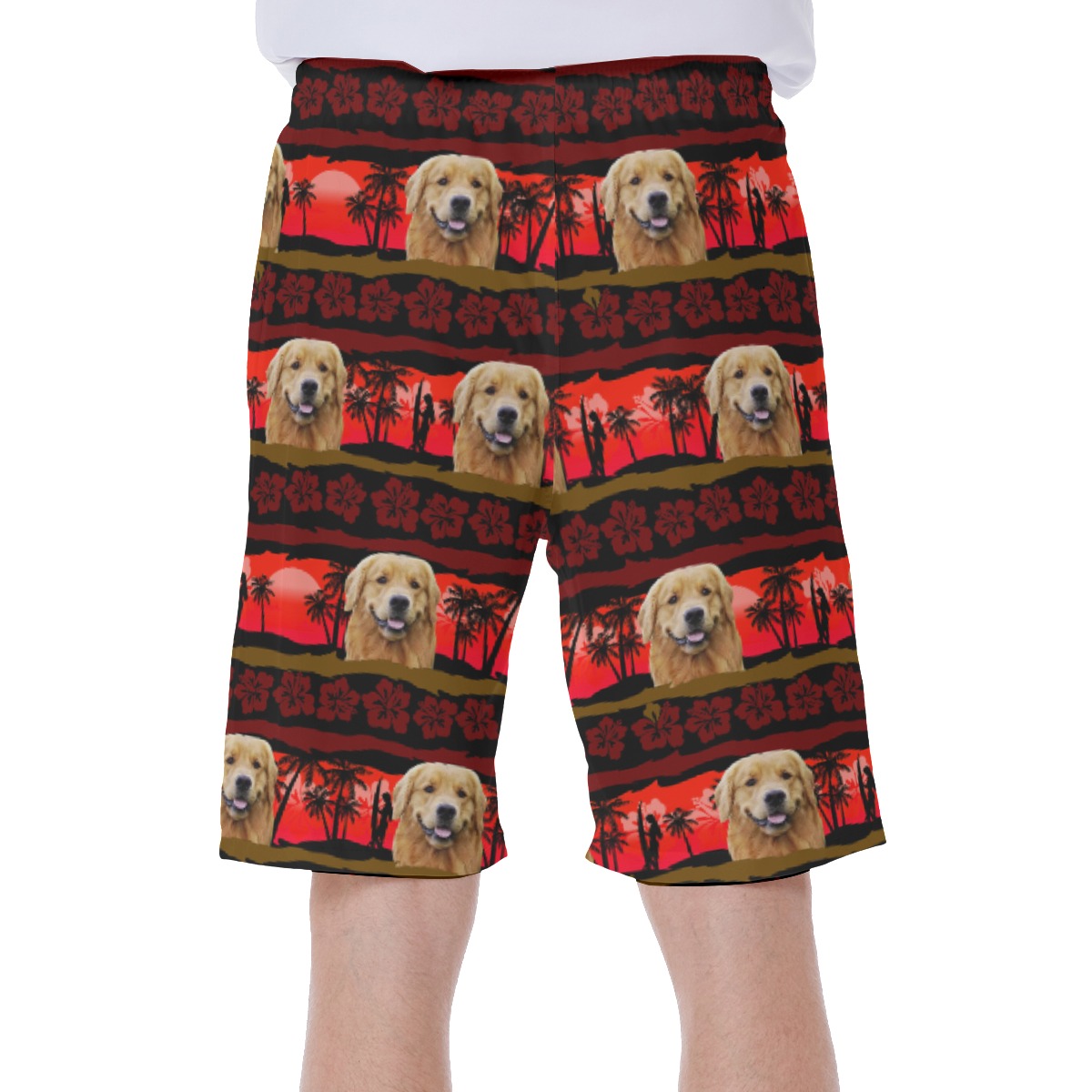 Funny Custom Dog Face Hawaiian Swim Trunks For Men