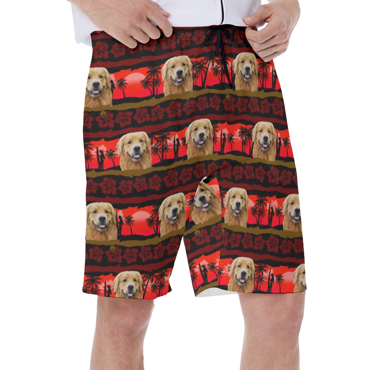 Funny Custom Dog Face Hawaiian Swim Trunks For Men