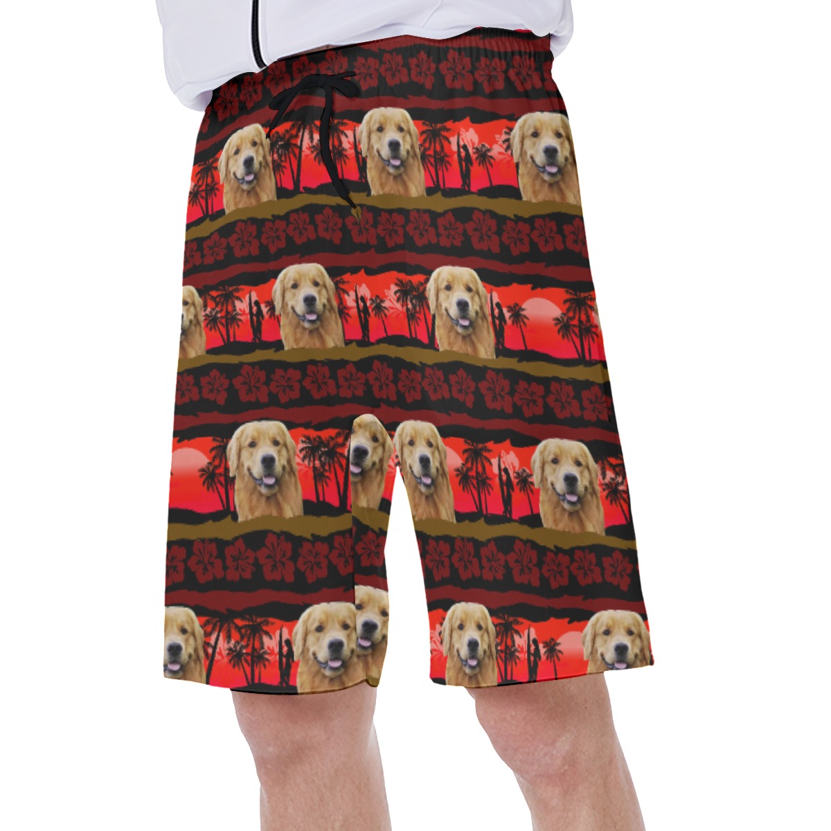 Funny Custom Dog Face Hawaiian Swim Trunks For Men