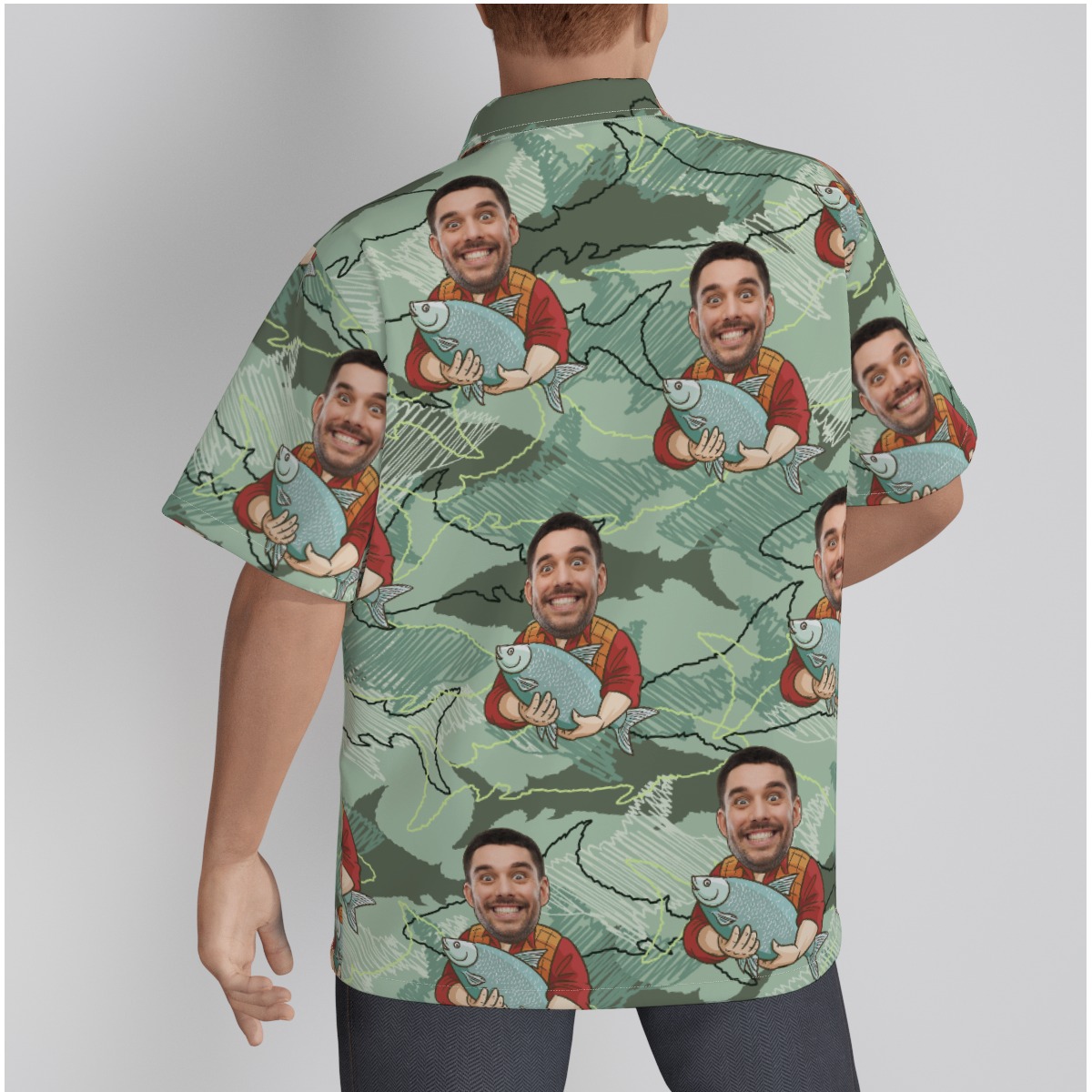 Custom Face Fishing Men Hawaiian Shirt