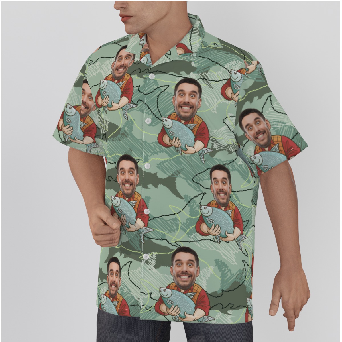 Custom Face Fishing Men Hawaiian Shirt