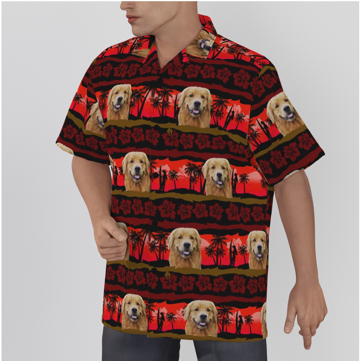 Custom Dog Face Vintage Red Hawaiian Shirt