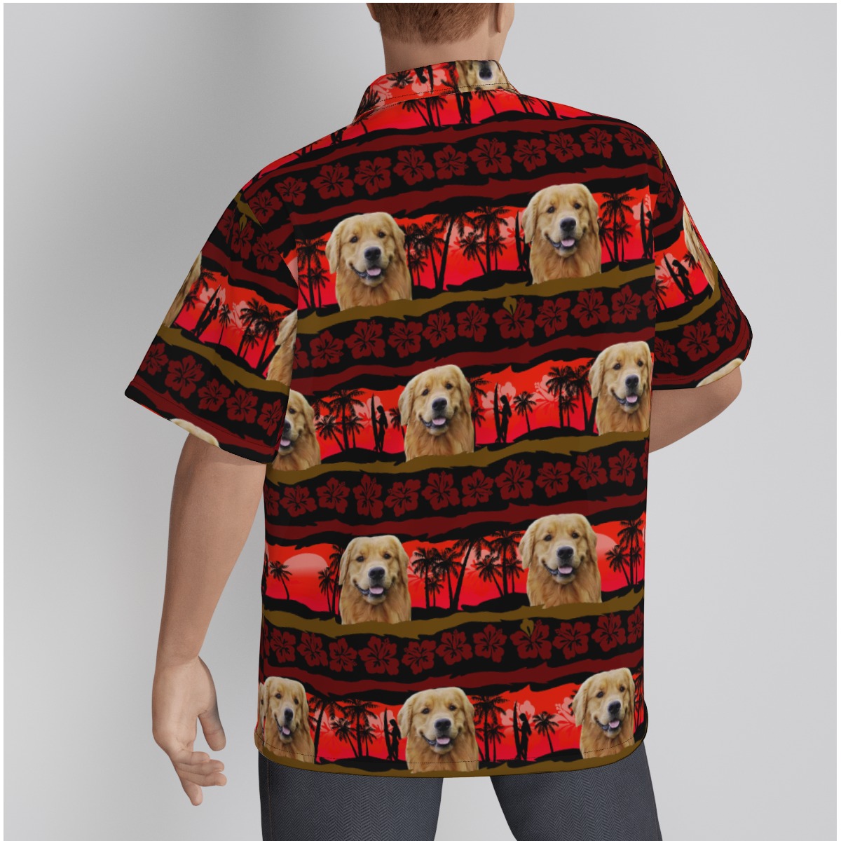Custom Dog Face Vintage Red Hawaiian Shirt