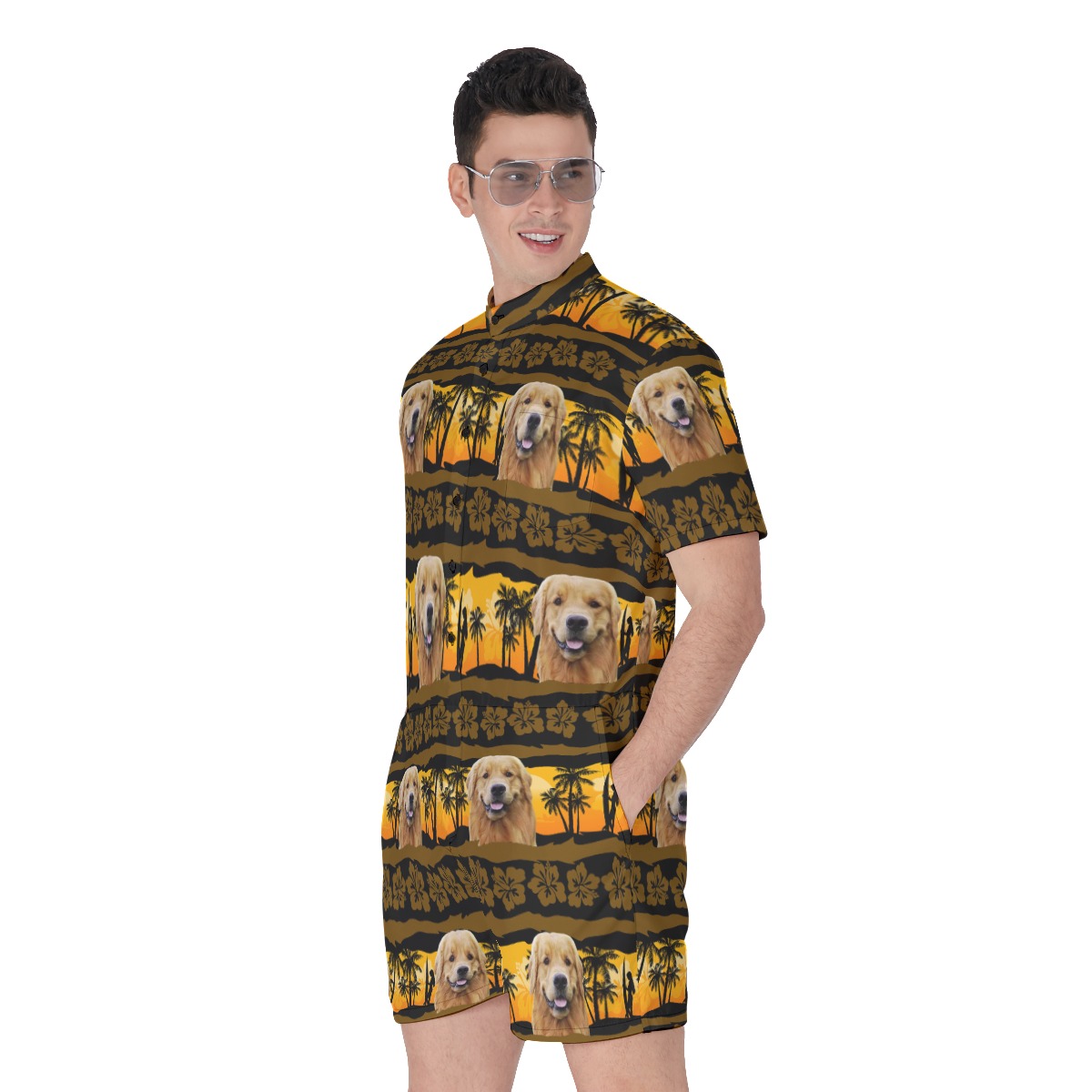 Custom Dog Face Men's Vintage Hawaiian Romper