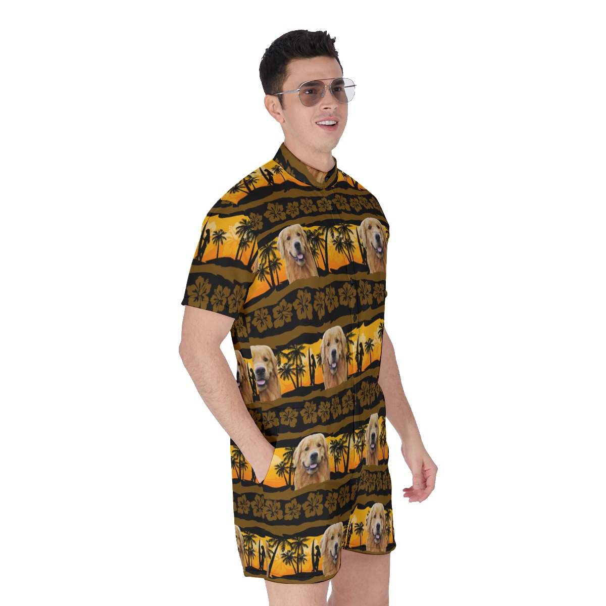 Custom Dog Face Men's Vintage Hawaiian Romper