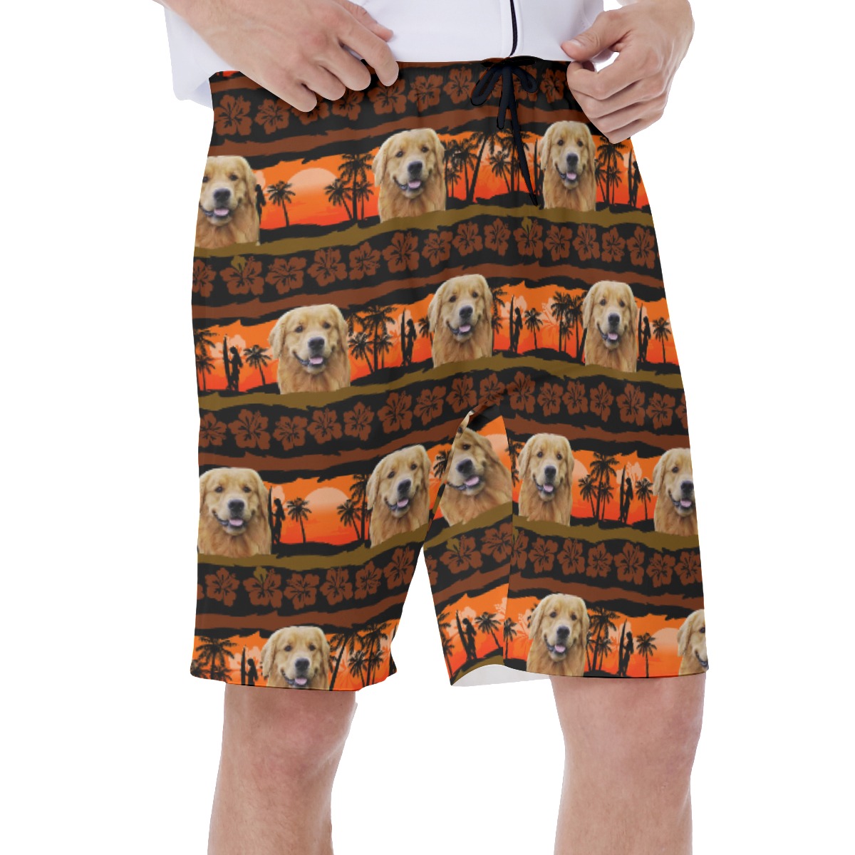Custom Vintage Hawaiian Swim Trunks With Dog Face