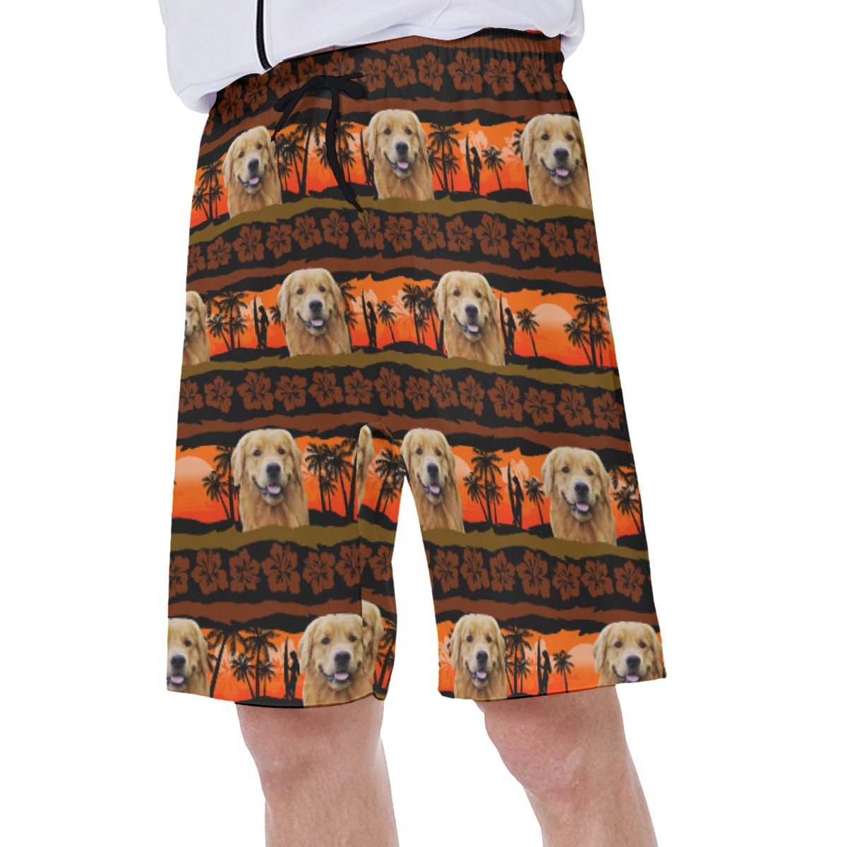 Custom Vintage Hawaiian Swim Trunks With Dog Face