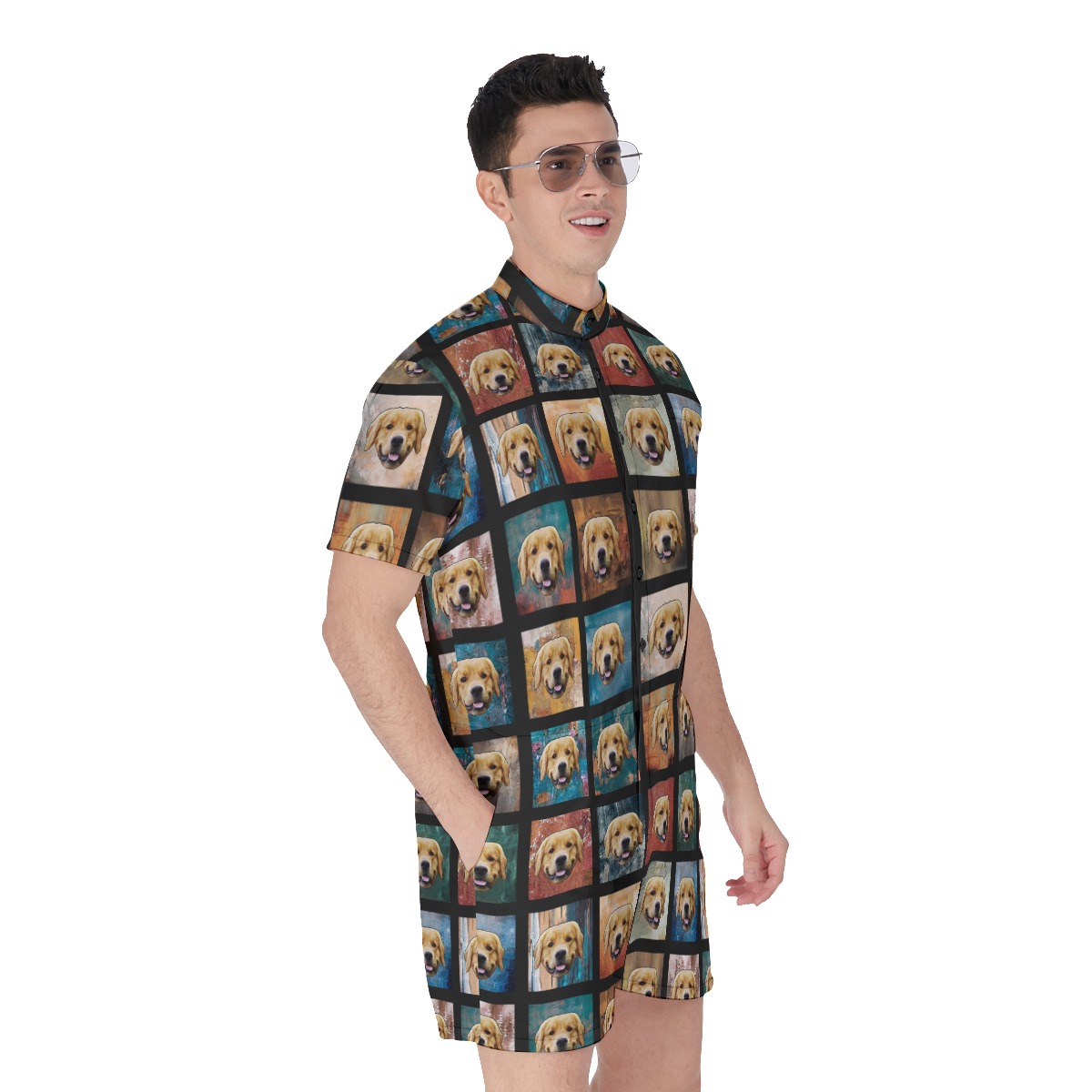 Funny Custom Dog Face Vintage Hawaiian Romper For Men