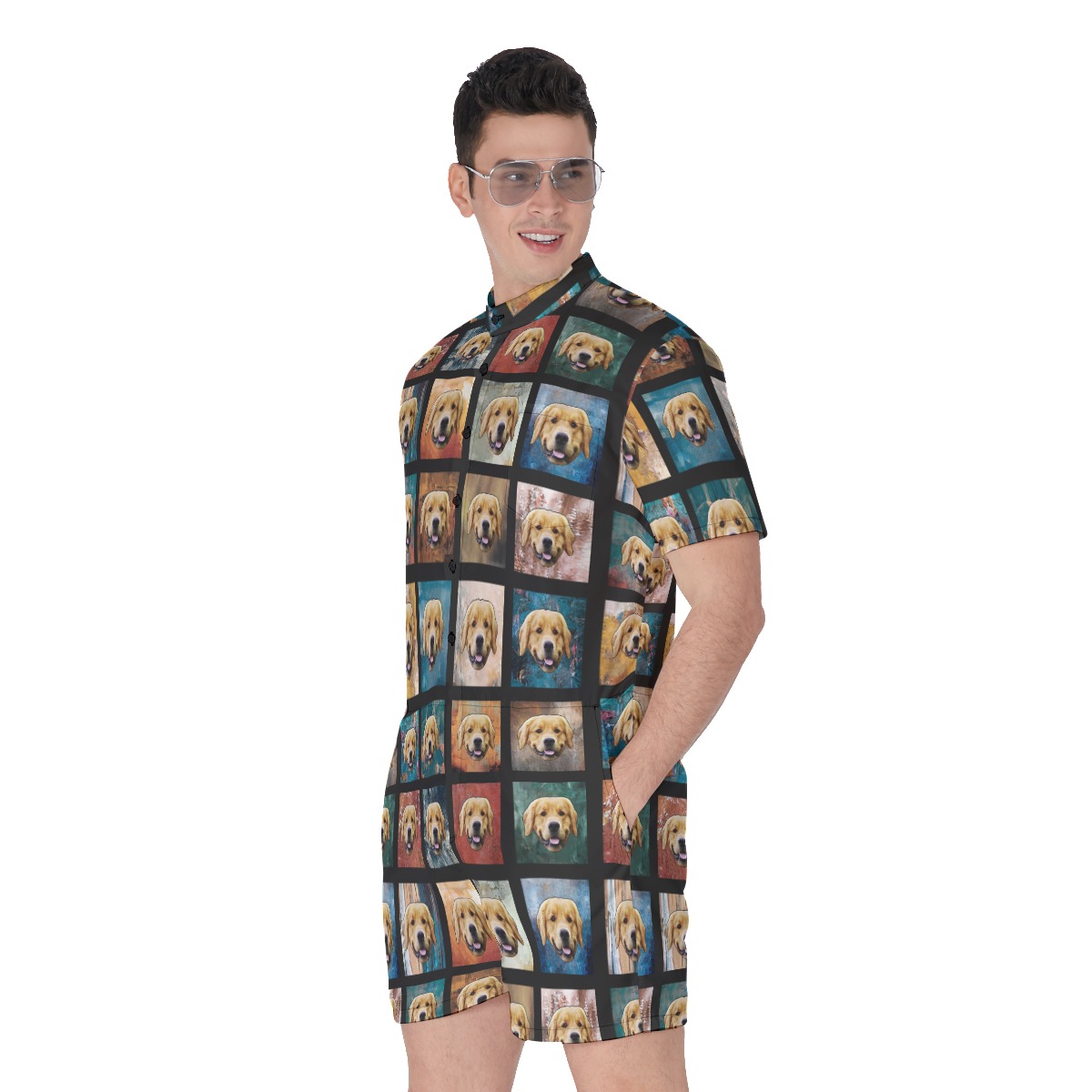Funny Custom Dog Face Vintage Hawaiian Romper For Men