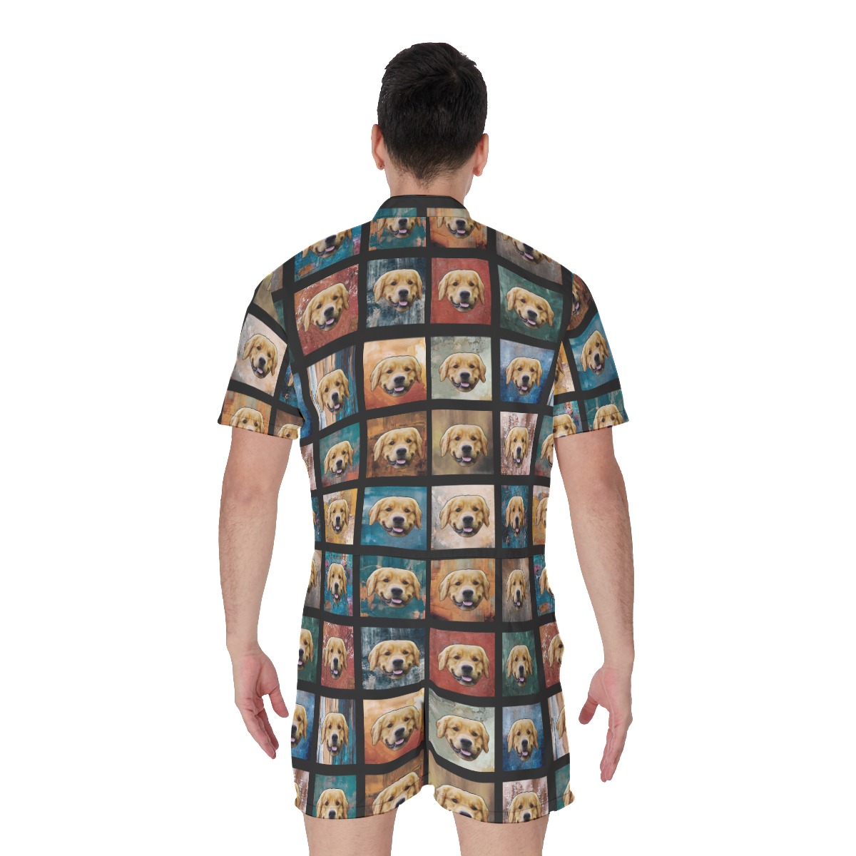 Funny Custom Dog Face Vintage Hawaiian Romper For Men