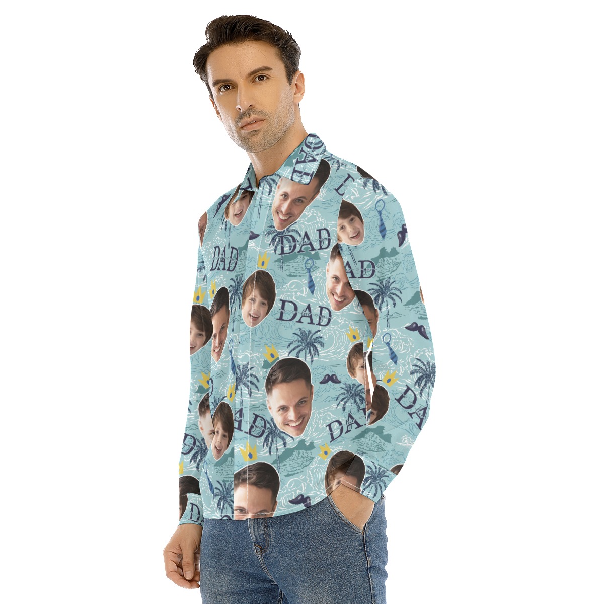 Custom Long Sleeve Hawaiian Shirt With 2 Faces For Father's Day