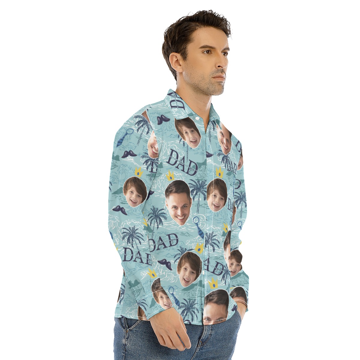 Custom Long Sleeve Hawaiian Shirt With 2 Faces For Father's Day
