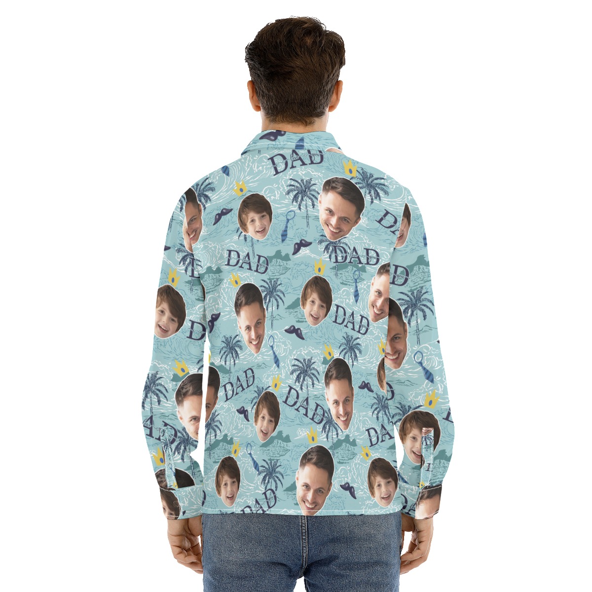 Custom Long Sleeve Hawaiian Shirt With 2 Faces For Father's Day