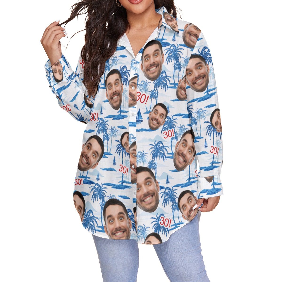 Custom Birthday Hawaiian Plus Size Shirt With Face And Age - variant image 1