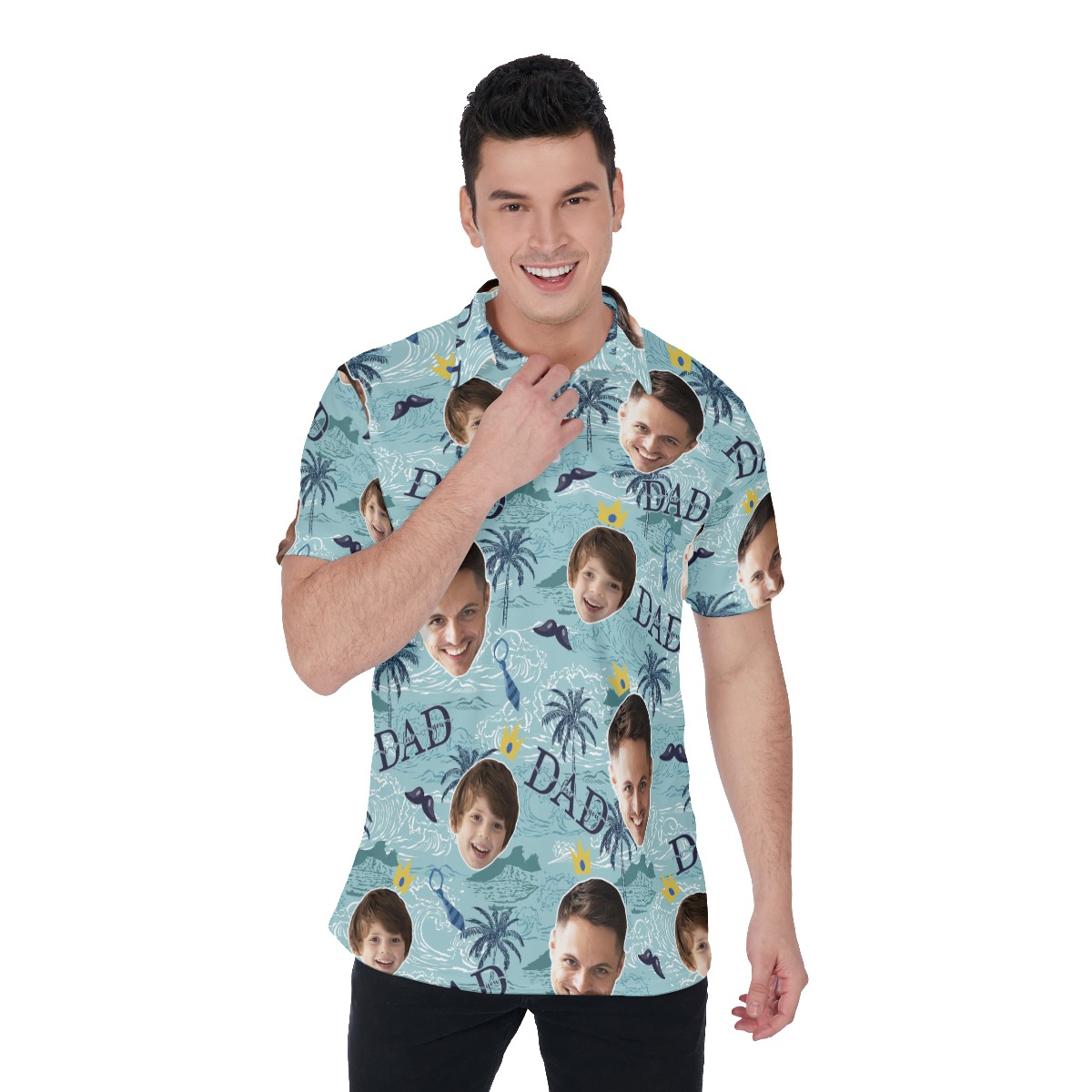 Custom Face Father's Day Hawaiian Polo Shirt - variant image 1