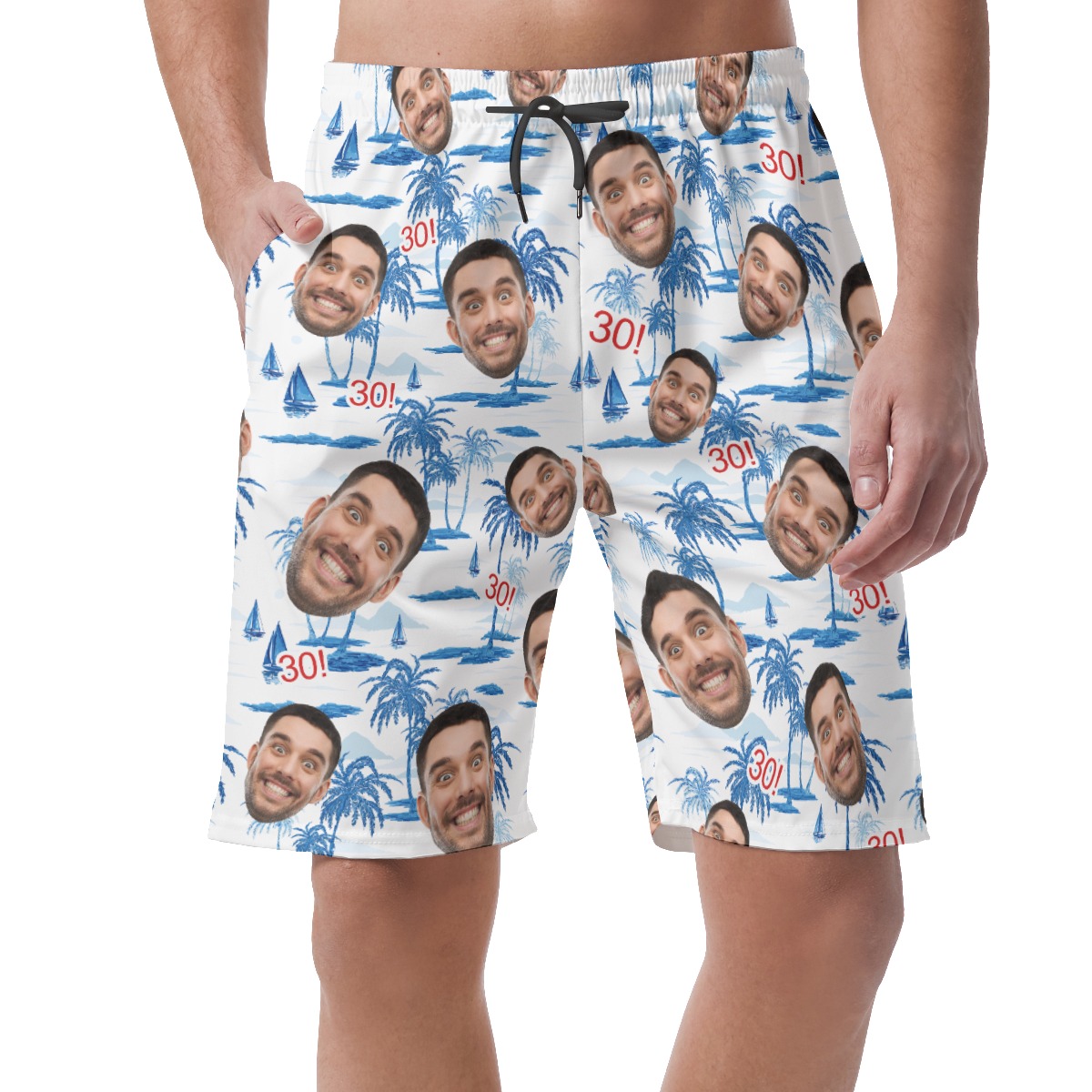 Custom Face Birthday Blue Hawaiian Summer Shorts For Men - variant image 1