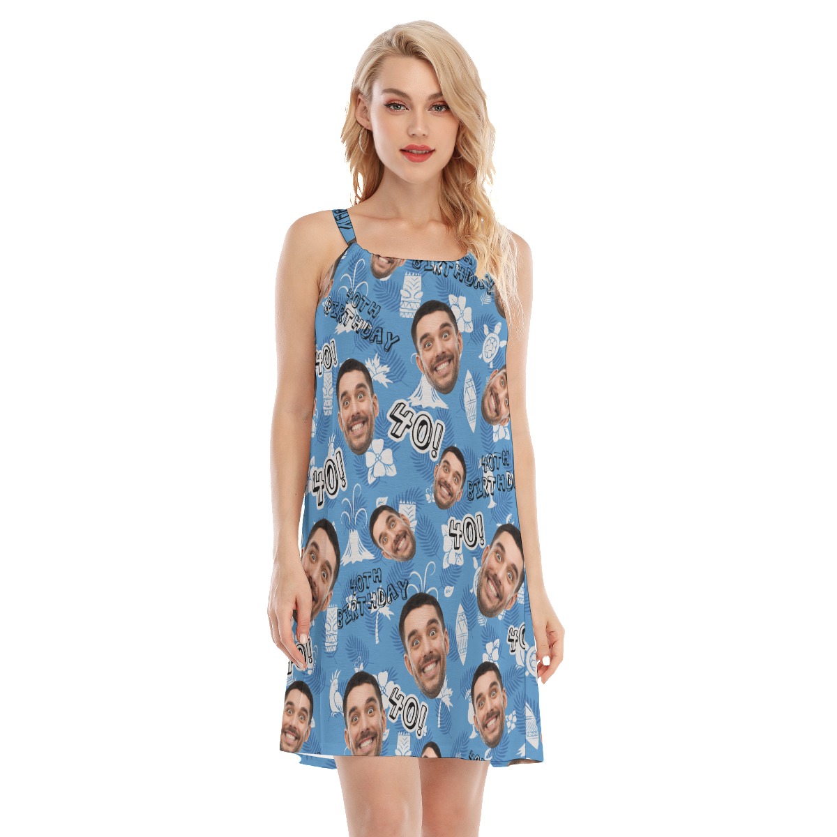 Custom Face Birthday Blue Hawaiian Cami Dress - variant image 1