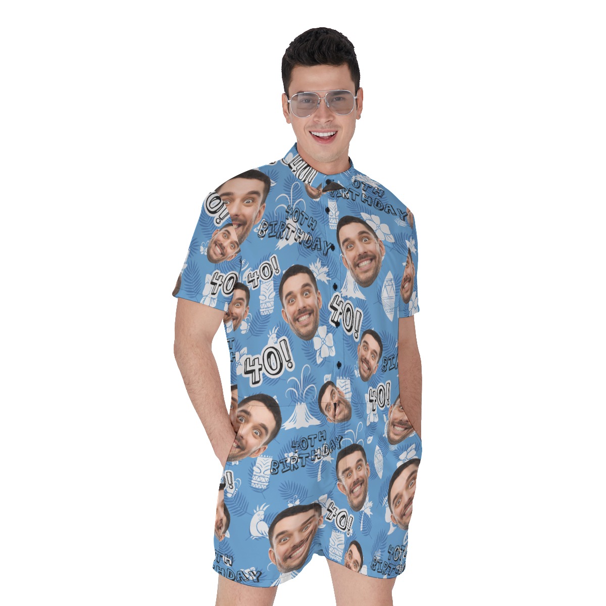 Vintage Custom Face Birthday Hawaiian Romper For Men - variant image 1