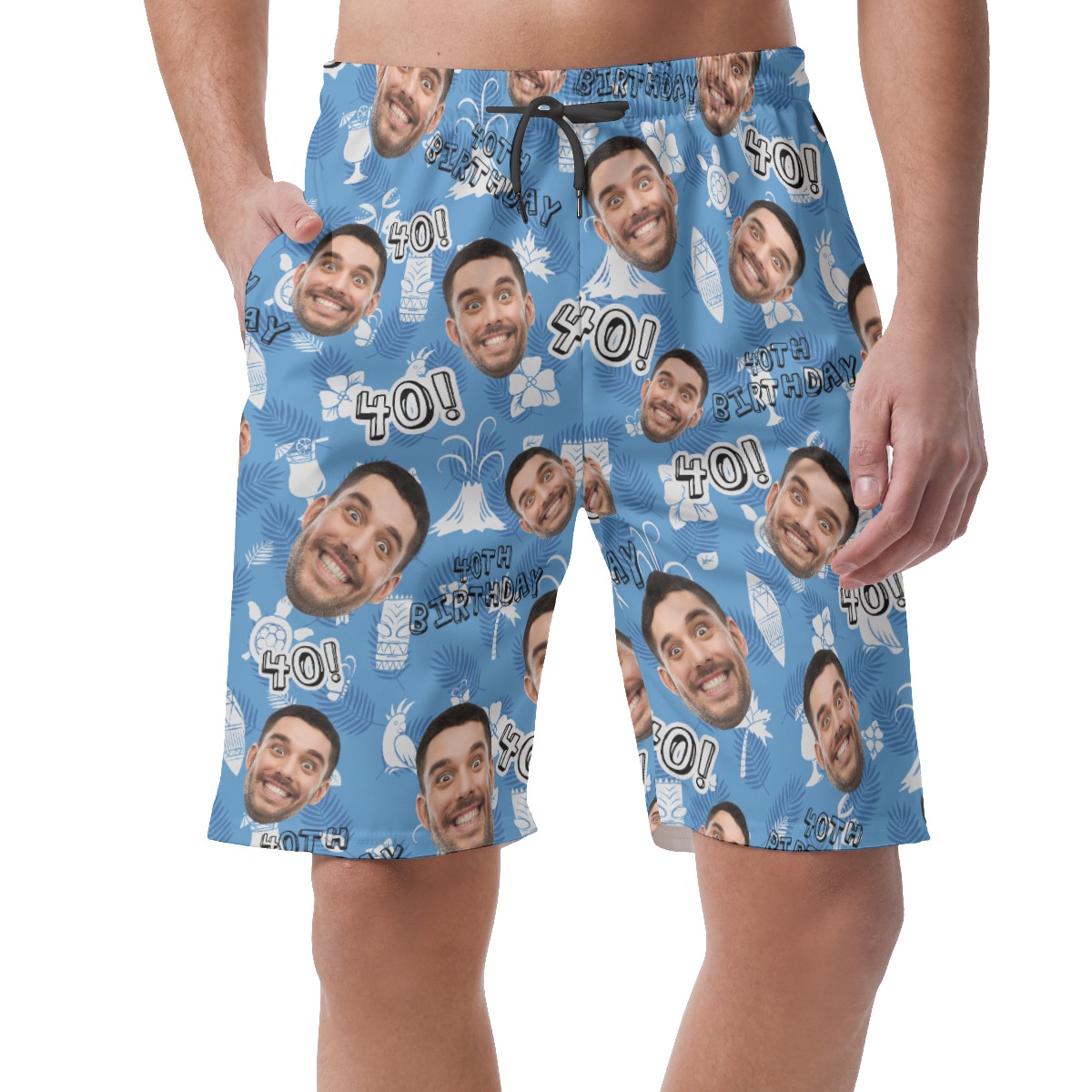 Vintage Custom Face Birthday Hawaiian Beach Shorts For Men - variant image 1