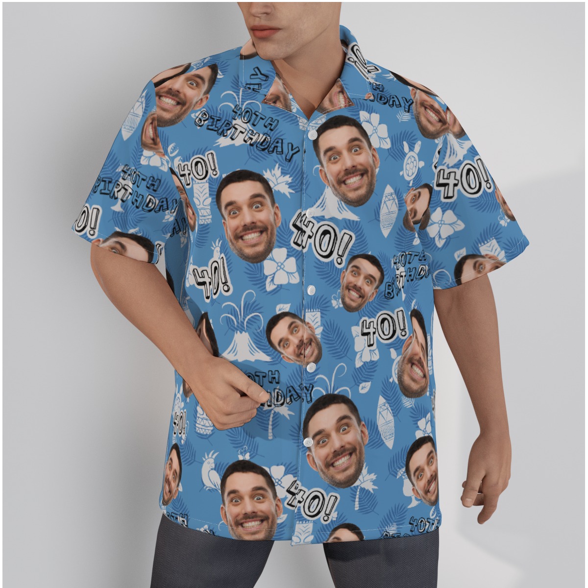 Funny Custom Face Birthday Blue Hawaiian Shirt - variant image 1