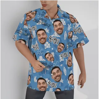 Funny Custom Face Birthday Blue Hawaiian Shirt