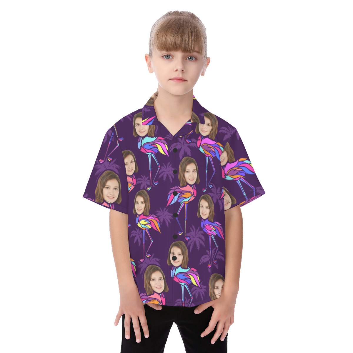 Cute Custom Face Flamingo Hawaiian Shirt For Kids - variant image 1