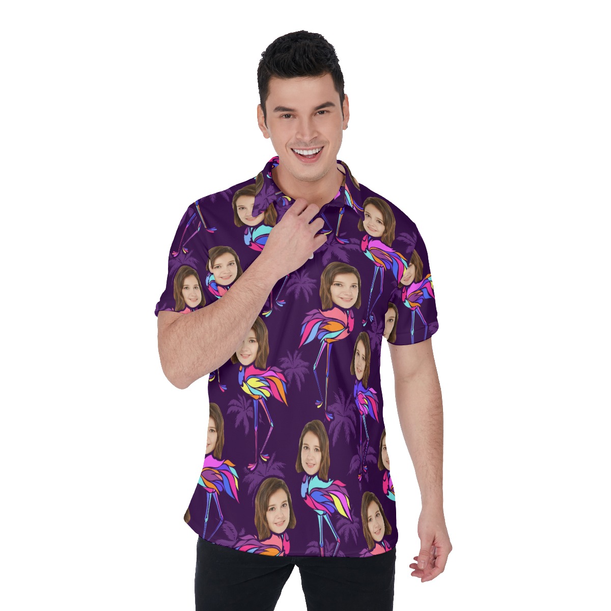 Funny Custom Flamingo Hawaiian Polo Shirt With Face - variant image 1